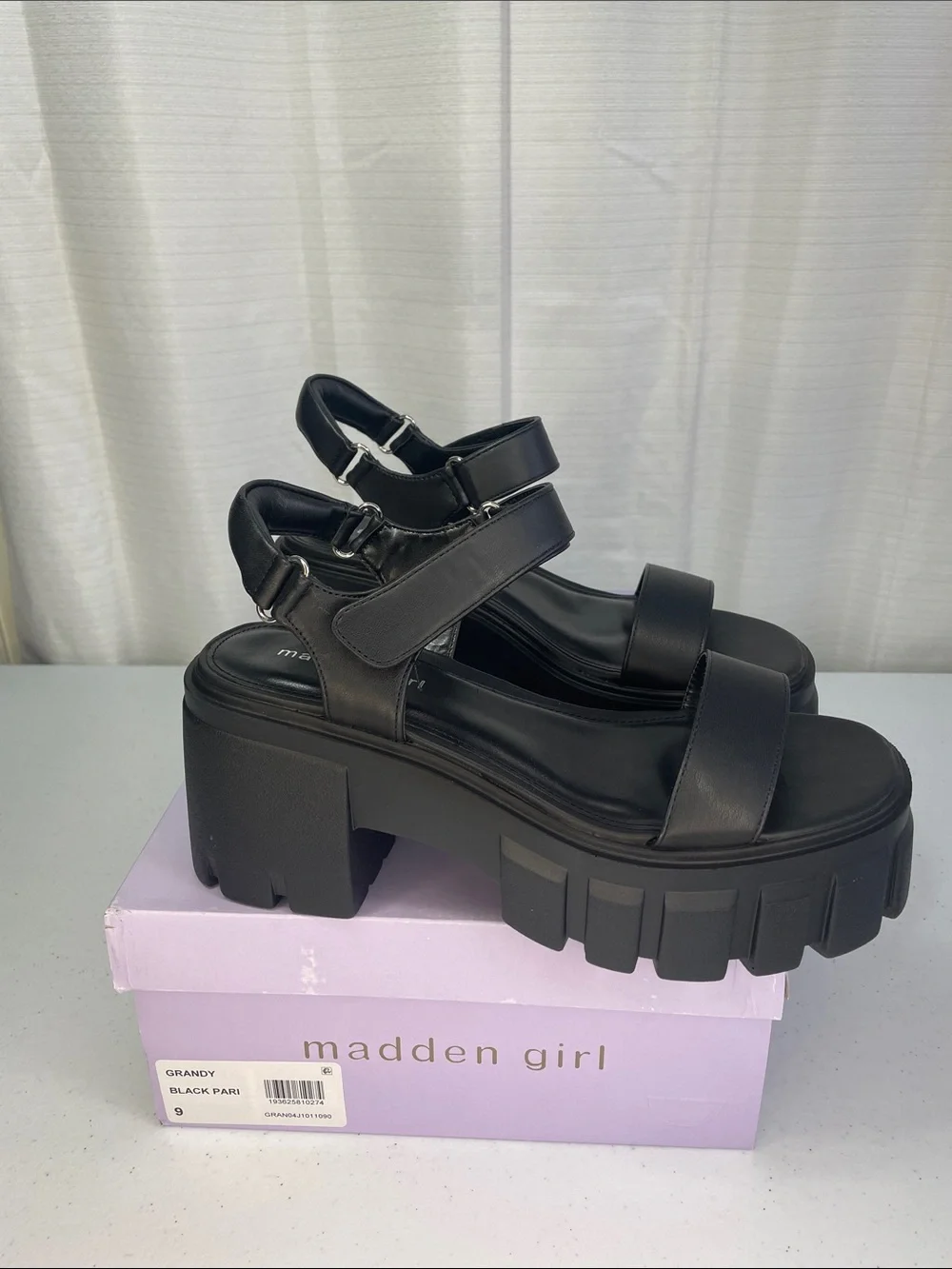 Madden Girl Black Chunky Lug Platform Sandals